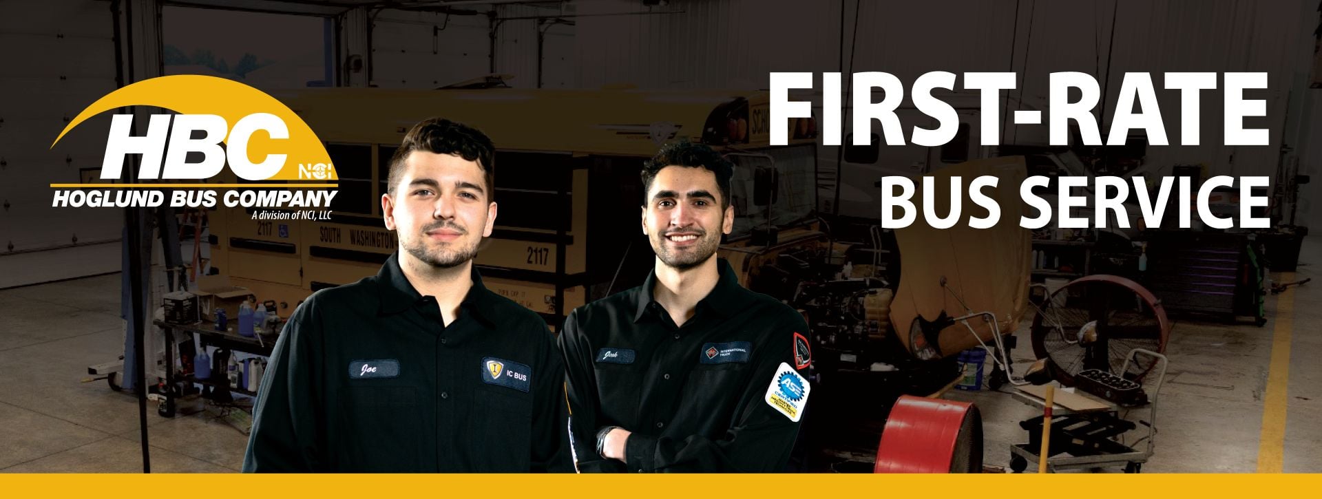 NCI Logo and two technicians